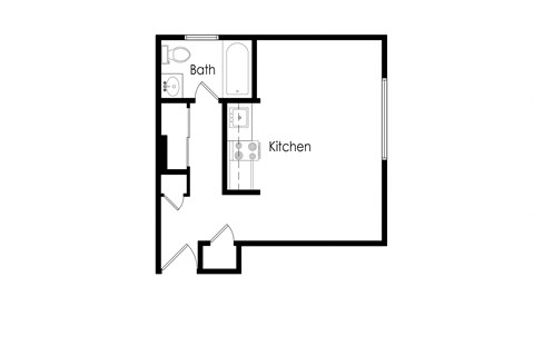 Floor plan for studio, 1 bath, 345 sqft